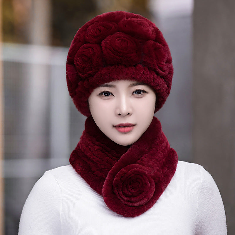 Winter Rex Rabbit Fur Ear Flap Hat & Scarf Set