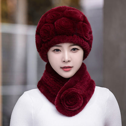 Winter Rex Rabbit Fur Ear Flap Hat & Scarf Set