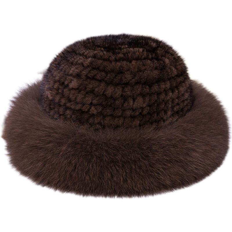 Warm Mink Fur Hat with Fox Pom Pom - Ear Flap Design