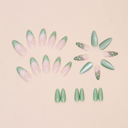 Spring Almond-Shaped Cat Eye Flower Nail Wraps: 24-Piece Fall Nails