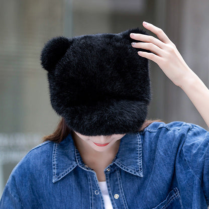 Winter Cute Rabbit Fur Cap with Cat Ears