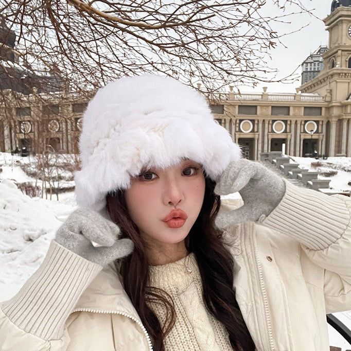 Winter Thick Rabbit Fur Bucket Hat - Warm & Stylish