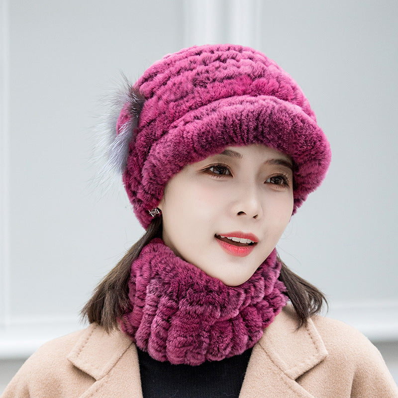 Winter Real Rabbit Fur Cap & Scarf Set - Mom Hat