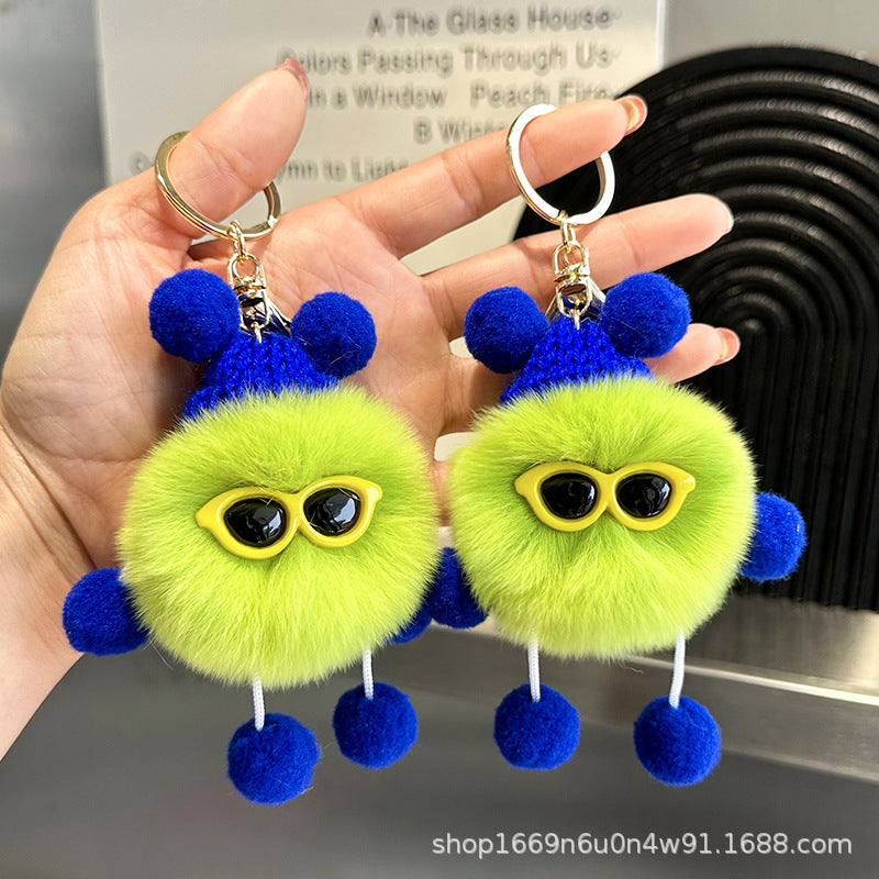 Cute Fuzzy Bead Keychain - 12cm Carabiner Toy