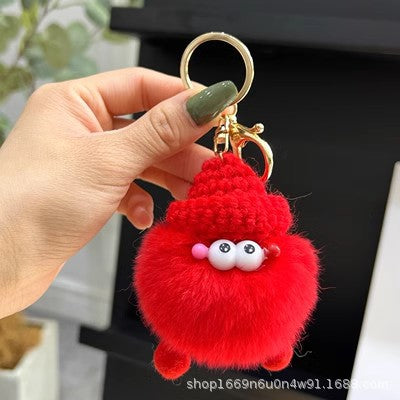 Cute Coal Ball Real Rabbit Fur Charm Keychain Accessory