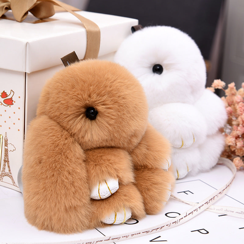 Real Rabbit Fur Lying Rabbit Keychain Car Accessory