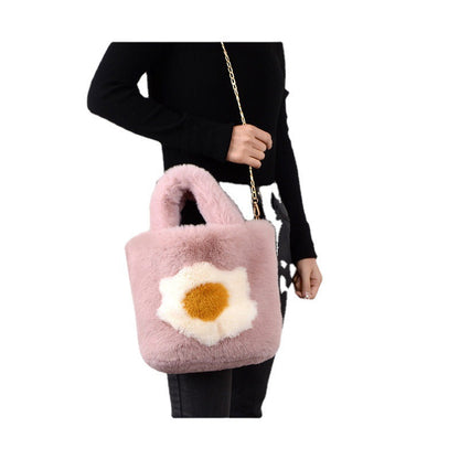 Trendy Plush Women's Egg-Shaped Handbag