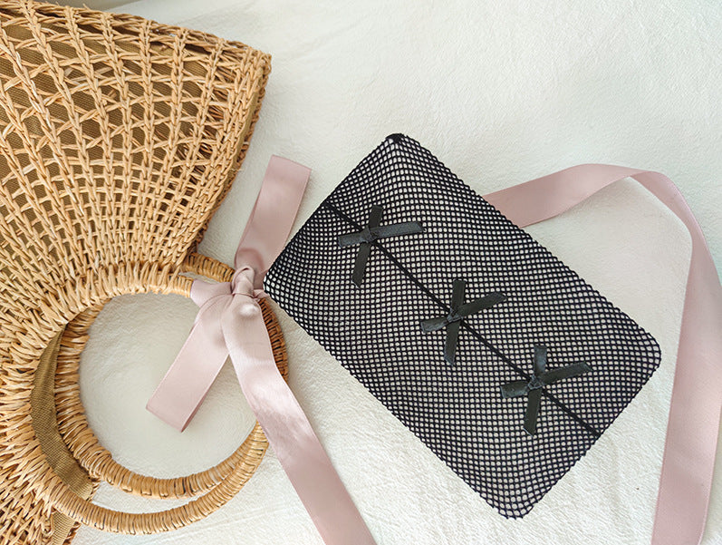 Sexy Long Bow Jk Big Grid Hollowed-out Pantyhose