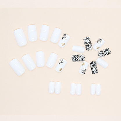 White Shiny Mid-Length Square Nails, Sweet and Edgy, Ins Style-Homeunderwear