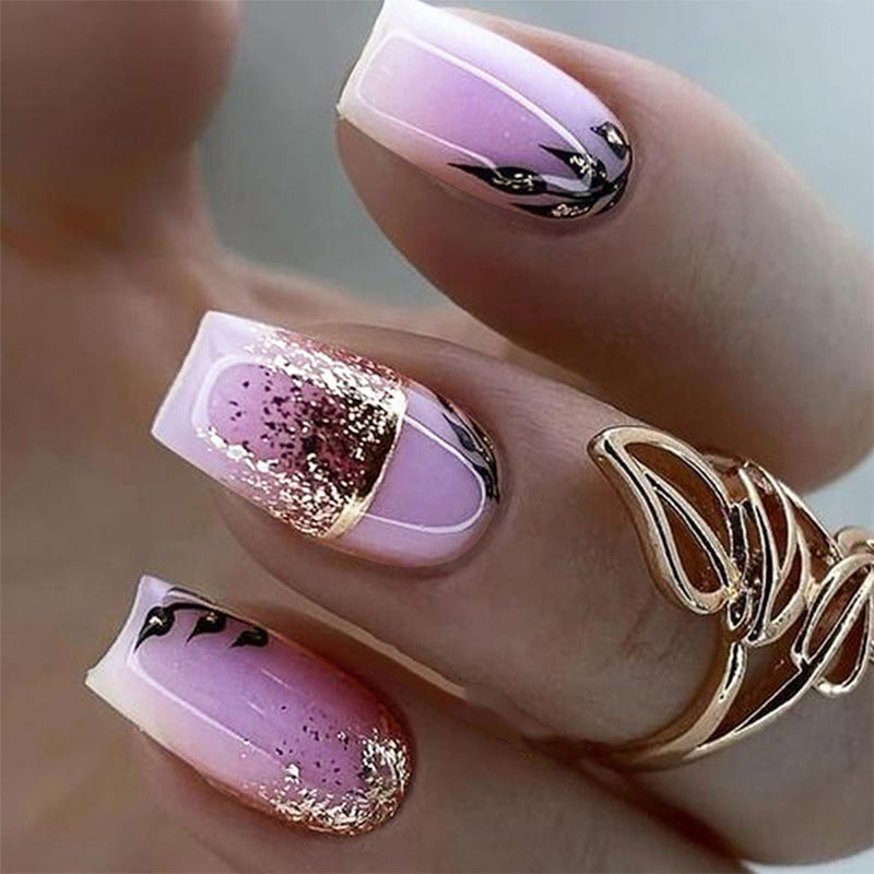 New FashionGold Foil Leaf Mid-Length Nail Tips