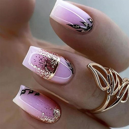 New FashionGold Foil Leaf Mid-Length Nail Tips