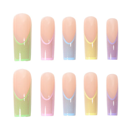 Long French Nail Tips, Candy Colors, Rainbow Gradient