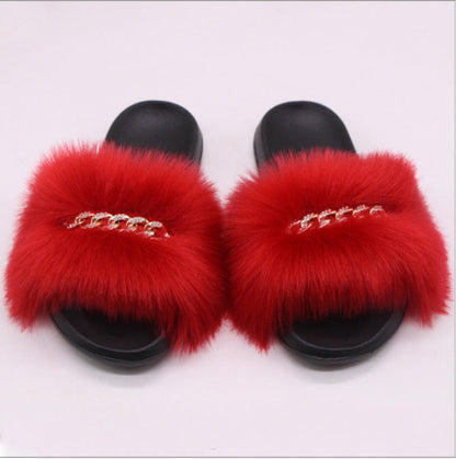 Womens Fuzzy Slippers, Fox Fur Inspired Sandals