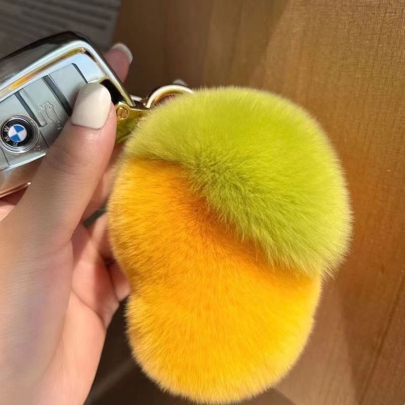 Cute Faux Rabbit Fur Mango Keychain - Car Charm