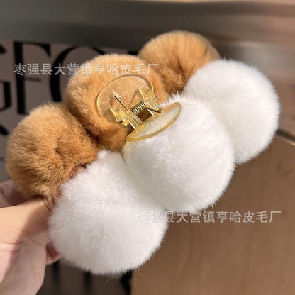 Luxury Real Rabbit Fur Large Hair Claw - Stylish Clip