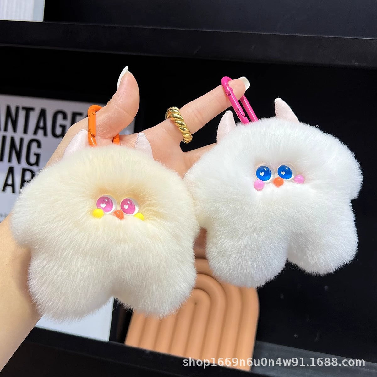 Cute Real Rabbit Fur Ice Cream Keychain Plush Gift