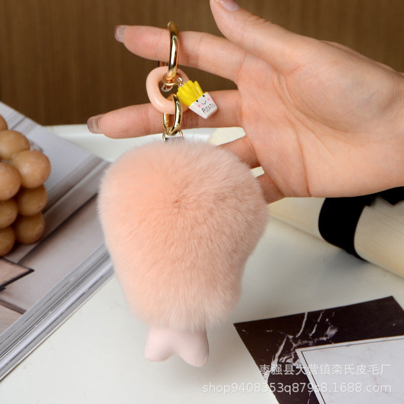 Genuine Rex Rabbit Fur Chicken Leg Keychain Pendant Birthday Gift Accessory