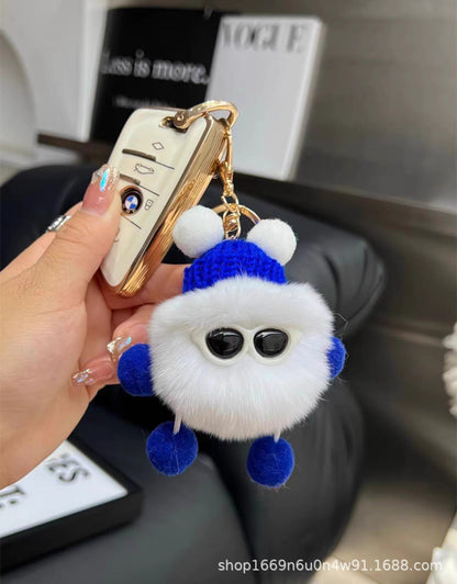 Real Rabbit Fur Cute Otter Ball Keychain