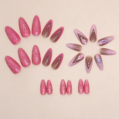 Almond Shape Rose Pink Double Layer French Nails, Shiny