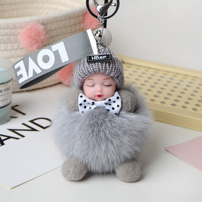 Cute Fox Fur Ball Sleepy Doll Keychain - Bag Charm