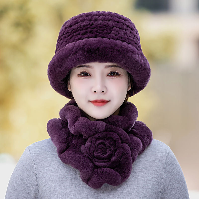 Winter Real Rabbit Fur Hat & Scarf Set - Warm & Stylish