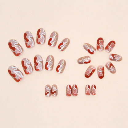 White-Radiant Oval Nail Stickers with Golden Waves