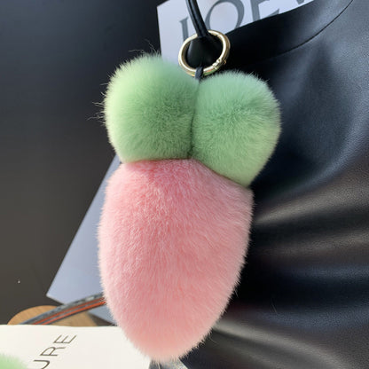 Cute Otter Rabbit Fur Carrot Keychain Plush Toy Bag Accessory