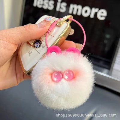 Cute Otter Rabbit Fur Coal Ball Keychain Plush Toy