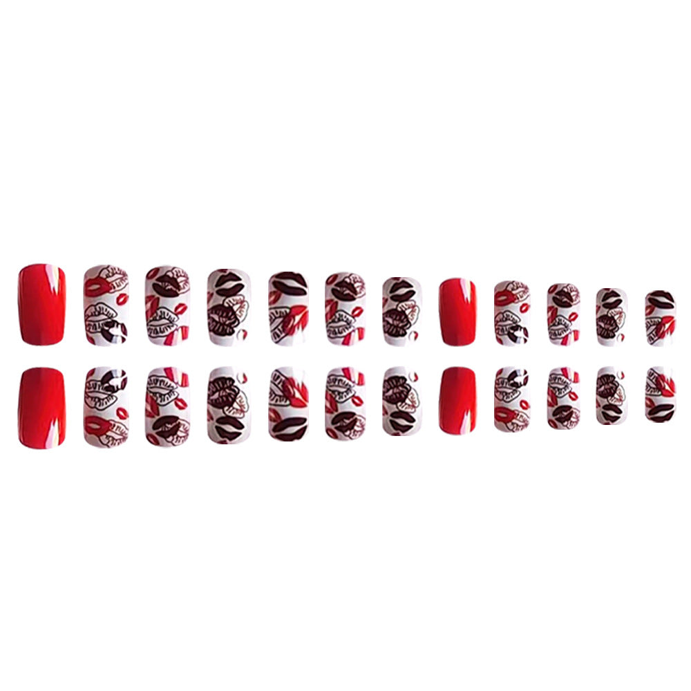 New FashionMedium Square Valentine's Day Red Nail Tips-homeunderwear