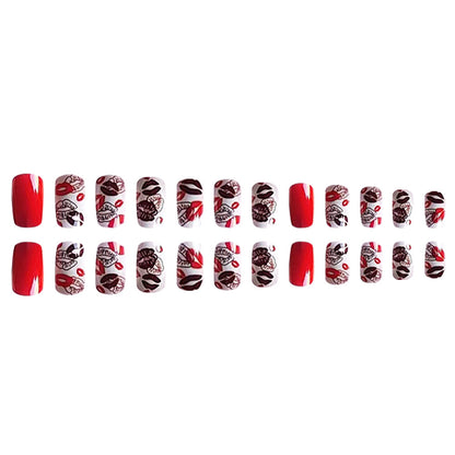 New FashionMedium Square Valentine's Day Red Nail Tips-homeunderwear