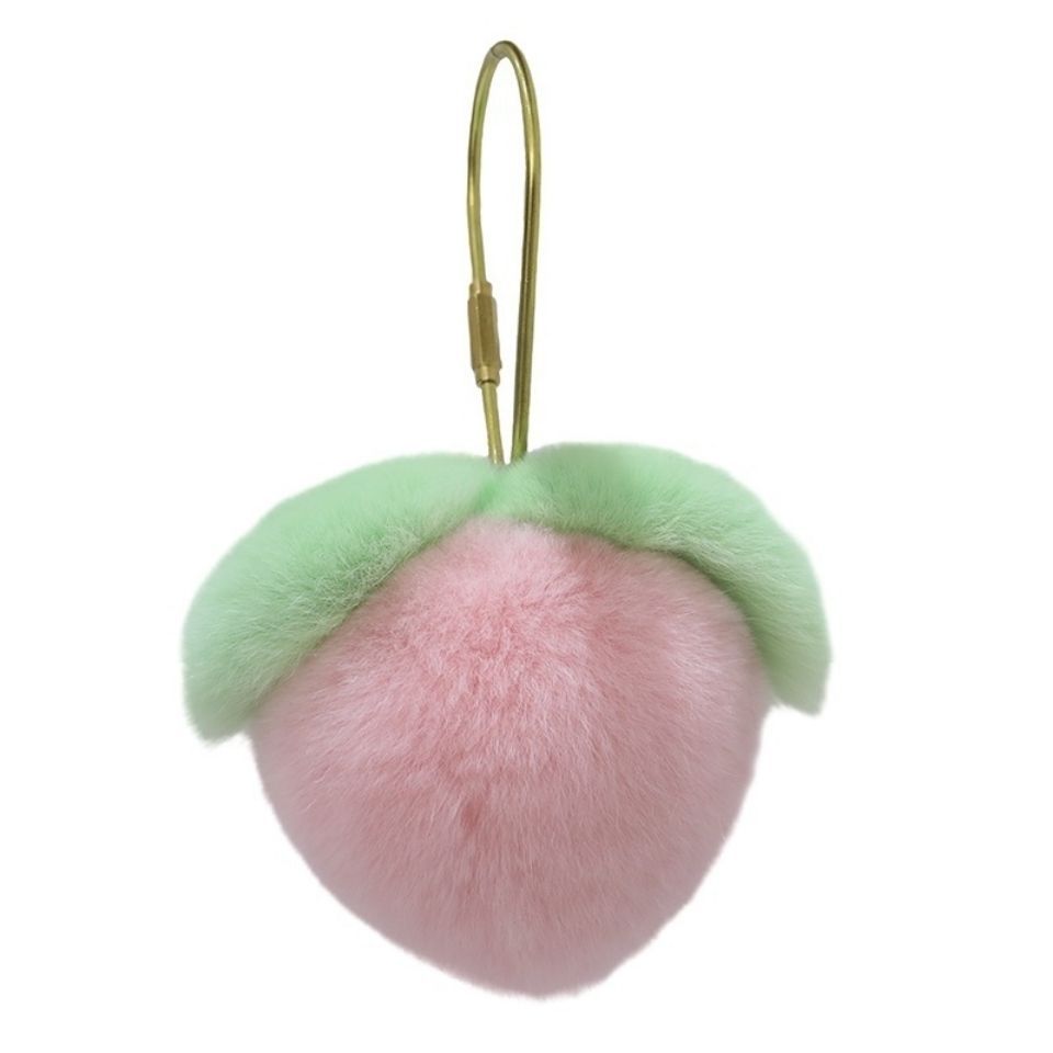 Peach Fuzzy Charm - Real Rabbit Fur Keychain & DIY Gift