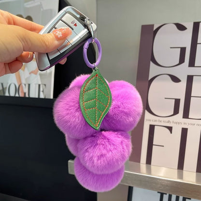 Purple Grapes Real Rabbit Fur Keychain - Bag Charm