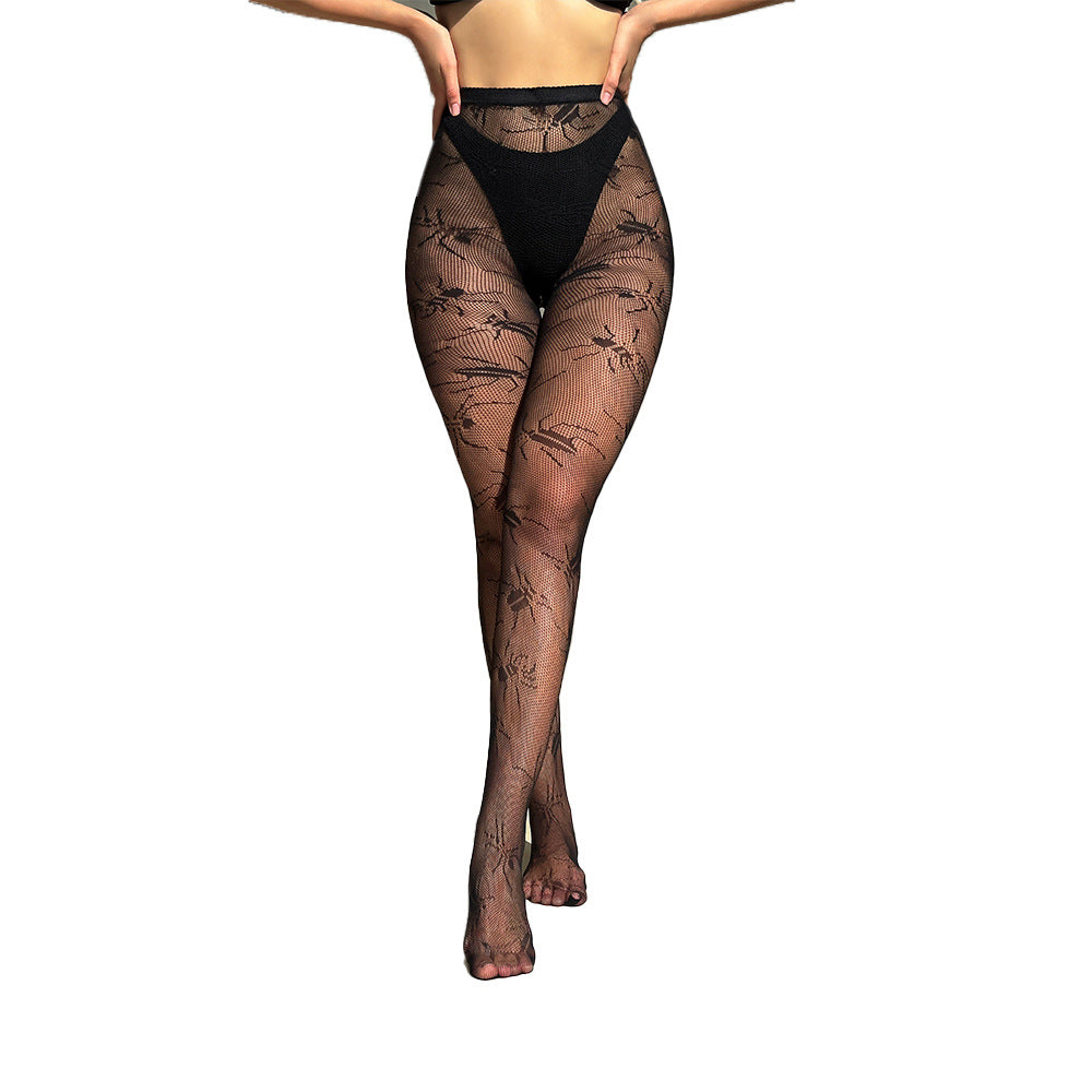 Sexy Spider Beetle Lace Transparent Suspender Mesh Jumpsuit Black Stockings Sexy Lingerie