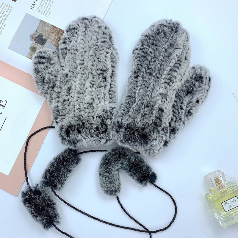 Cute Real Rabbit Fur Mittens - Winter Neck Strap Gloves"