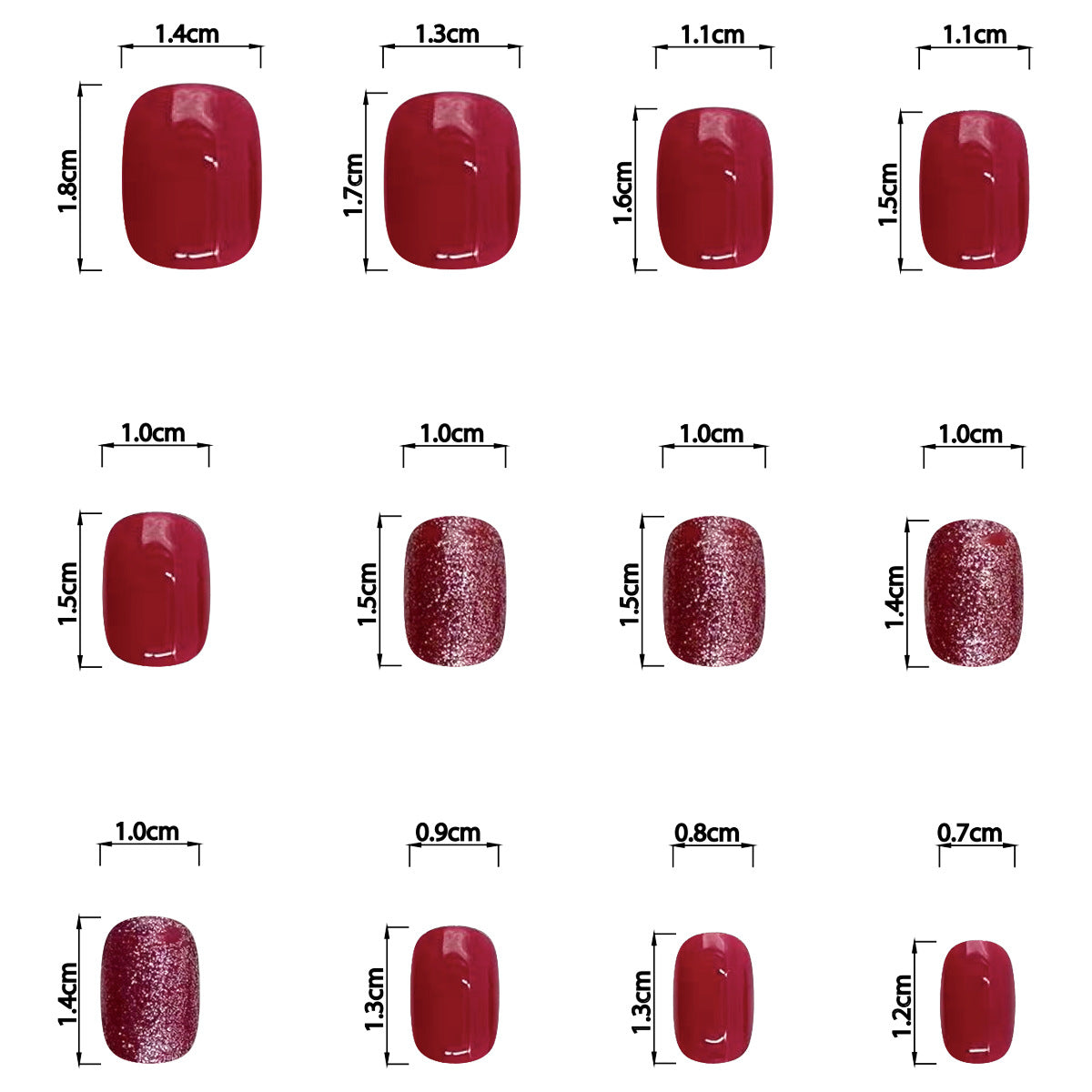 Rose Red Short Oval Luxury Glitter Nails