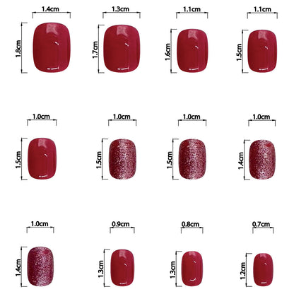 Rose Red Short Oval Luxury Glitter Nails