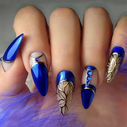 New FashionRoyal Blue Almond French Tip Nail Tips