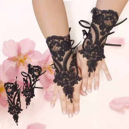 Wedding Gown Hollow Fingerless Mesh Gloves