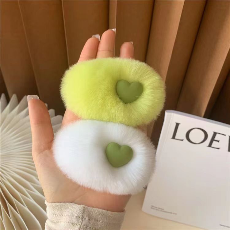 Cute Real Rabbit Fur Hair Clips - Heart Shaped Bobby Pins