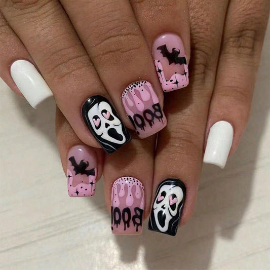 Ghost Spirit Halloween Black Pink Nail Tips