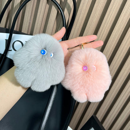 Cute Real Rabbit Fur Monster Keychain - Phone & Bag Charm