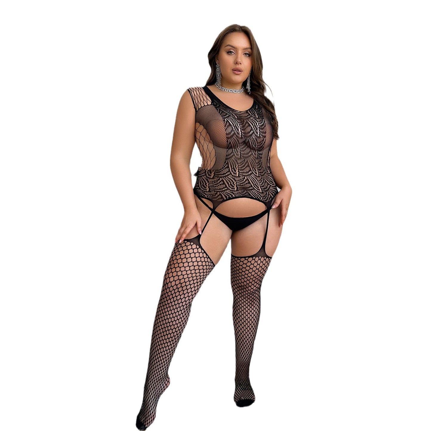 Sexy Skeleton Fishnet Onesie Plus Size Lingerie