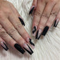 V-Shaped French Black Nail Tips with Sparkly Decor