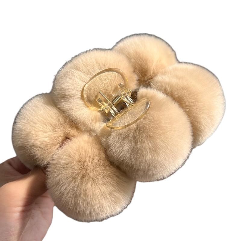 Luxury Real Rabbit Fur Large Hair Claw - Stylish Clip