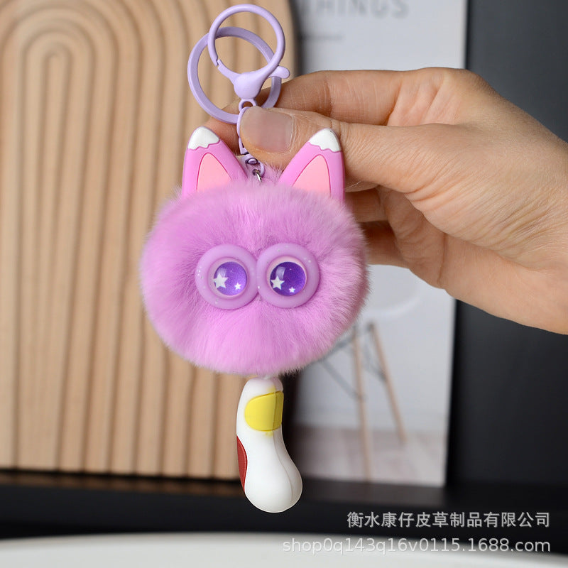 Cute Faux Rabbit Fur Cat Keychain - Car Charm