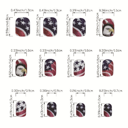 Independence Day Short Square Nails with Eagle and Flag Designs