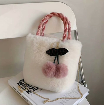 Cute Cherry Handbag - Soft Plush Tote for Girls