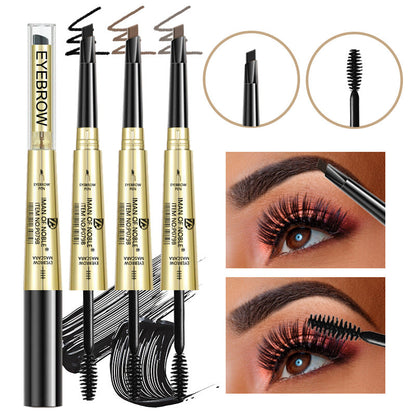 Double-Head Triangular Eyebrow Pencil with Waterproof Mascara