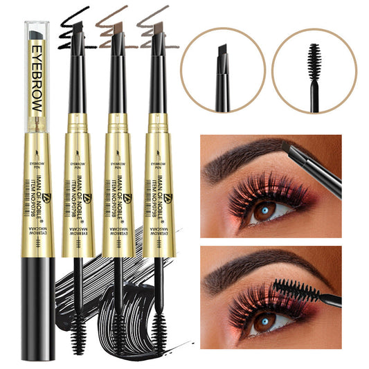 Double-Head Triangular Eyebrow Pencil with Waterproof Mascara