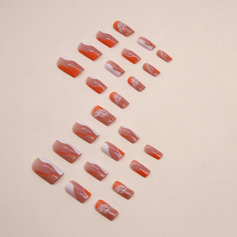 New Fashion  European Square Orange Hill Pattern Nails Irregular Wave-Homeunderwear